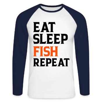 Eat Sleep Fish Repeat - T-shirt baseball manches longues Homme - blanc/marine - Devant - Nik (191cm)