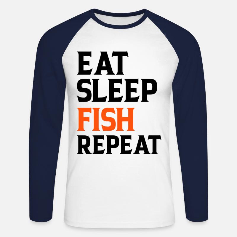 Eat Sleep Fish Repeat - Unisex Baseballshirt langarm - Weiß/Navy