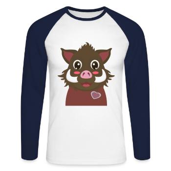 Wildschwein Comic - Unisex Baseballshirt langarm - Weiß/Navy - Vorne - Nik (191cm)