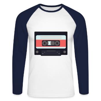 Cassette de musique vintage - T-shirt baseball manches longues Homme - blanc/marine - Devant - Nik (191cm)
