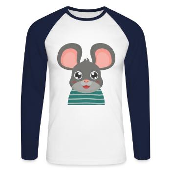 Mouse with big ears - Unisex Long Sleeve Baseball T-Shirt - white/navy - Front - Nik (191cm)