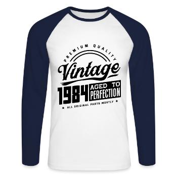 Millésime 1984 anniversaire - T-shirt baseball manches longues Homme - blanc/marine - Devant - Nik (191cm)