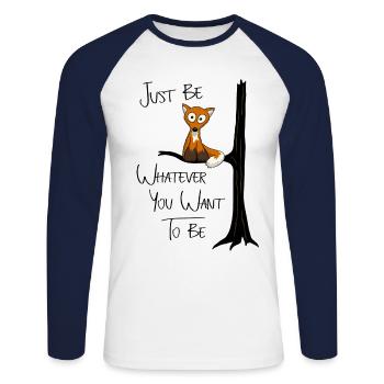 Soyez juste ce que vous voulez être | Renard comme hibou - T-shirt baseball manches longues Homme - blanc/marine - Devant - Nik (191cm)