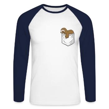 Paresseux mignon bébé kawaii dort dans le sac - T-shirt baseball manches longues Homme - blanc/marine - Devant - Nik (191cm)