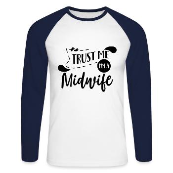 midwife - Unisex Long Sleeve Baseball T-Shirt - white/navy - Front - Nik (191cm)