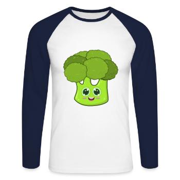 brocoli - T-shirt baseball manches longues Homme - blanc/marine - Devant - Nik (191cm)