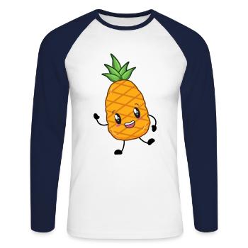 Ananas - Unisex Baseballshirt langarm - Weiß/Navy - Vorne - Nik (191cm)