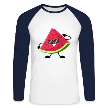 Watermelon - Unisex Long Sleeve Baseball T-Shirt - white/navy - Front - Nik (191cm)