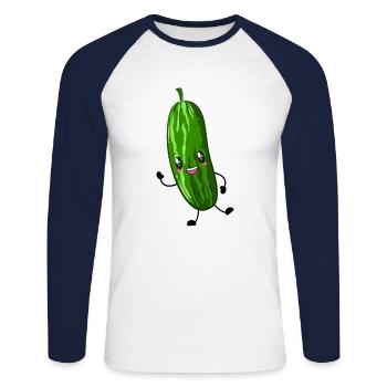 Concombre cornichon - T-shirt baseball manches longues Homme - blanc/marine - Devant - Nik (191cm)