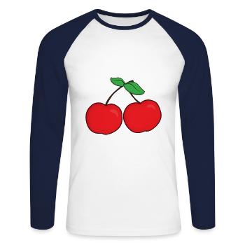 Kirschen - Unisex Baseballshirt langarm - Weiß/Navy - Vorne - Nik (191cm)