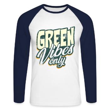 Protection de l'environnement vegan - T-shirt baseball manches longues Homme - blanc/marine - Devant - Nik (191cm)
