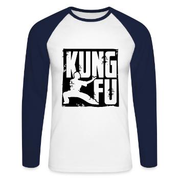 Kung fu - T-shirt baseball manches longues Homme - blanc/marine - Devant - Nik (191cm)