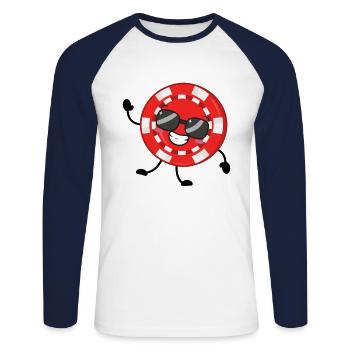 Poker - Unisex Baseballshirt langarm - Weiß/Navy - Vorne - Nik (191cm)