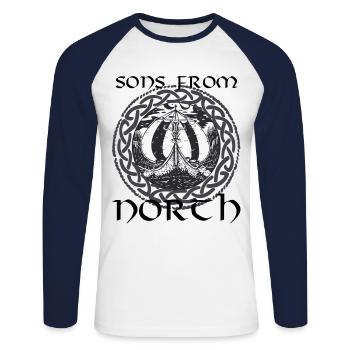 Wikinger Langschiff Reise Runen - Unisex Baseballshirt langarm - Weiß/Navy - Vorne - Nik (191cm)