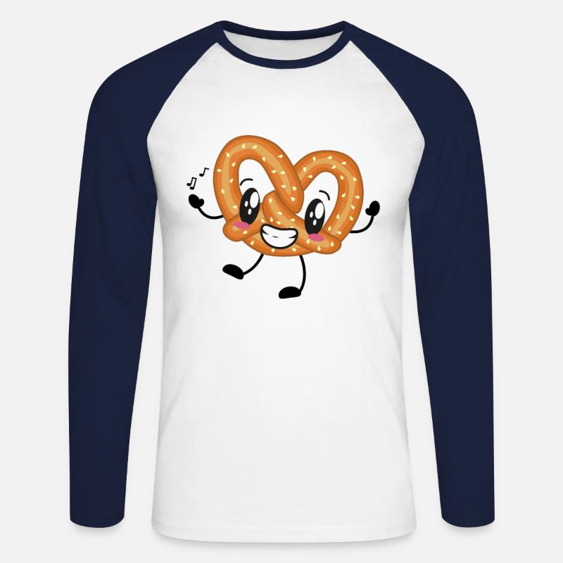 Brezel Laugenbrezel - Unisex Baseballshirt langarm - Weiß/Navy