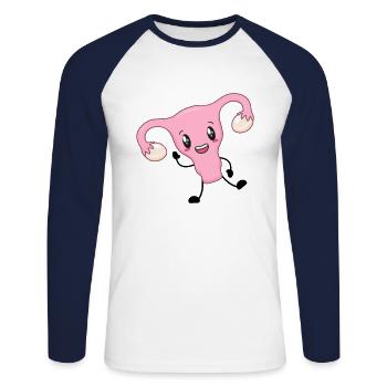 Utérus utérus féminisme féministe - T-shirt baseball manches longues Homme - blanc/marine - Devant - Nik (191cm)
