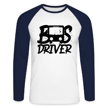 Bus chauffeur de bus - T-shirt baseball manches longues Homme - blanc/marine - Devant - Nik (191cm)