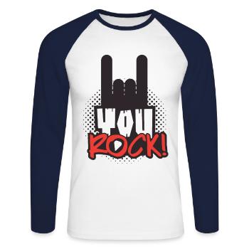 Musique rock - T-shirt baseball manches longues Homme - blanc/marine - Devant - Nik (191cm)