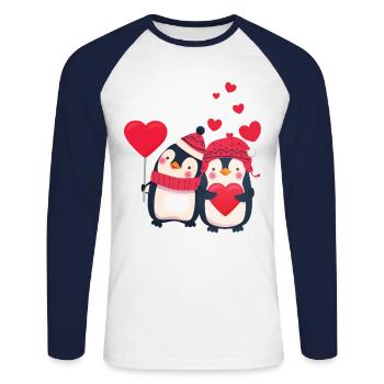 Sweet penguin couple with hearts - Unisex Long Sleeve Baseball T-Shirt - white/navy - Front - Nik (191cm)