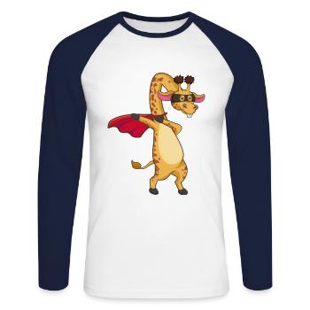 Girafe tamponnant le super-héros - T-shirt baseball manches longues Homme - blanc/marine - Devant - Nik (191cm)