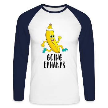 Sport banane fitness course - T-shirt baseball manches longues Homme - blanc/marine - Devant - Nik (191cm)