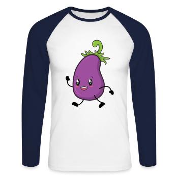 Aubergine - Unisex Baseballshirt langarm - Weiß/Navy - Vorne - Nik (191cm)