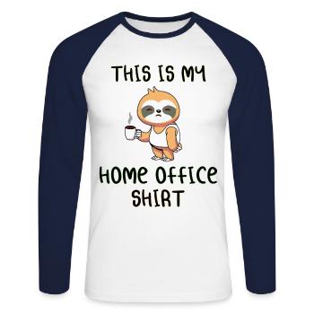 Faultier Homeoffice This Is My Home Office T-Shirt - Unisex Baseballshirt langarm - Weiß/Navy - Vorne - Nik (191cm)