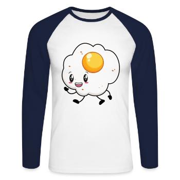 fried egg - Unisex Long Sleeve Baseball T-Shirt - white/navy - Front - Nik (191cm)