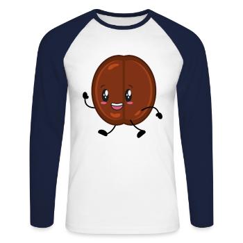 Café en grains de café - T-shirt baseball manches longues Homme - blanc/marine - Devant - Nik (191cm)