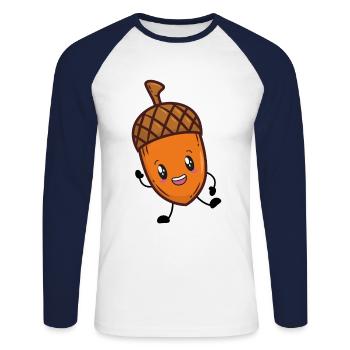Eichel Eiche Herbst - Unisex Baseballshirt langarm - Weiß/Navy - Vorne - Nik (191cm)