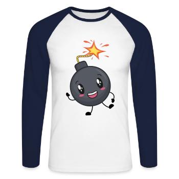 Bombe - T-shirt baseball manches longues Homme - blanc/marine - Devant - Nik (191cm)