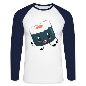 Sushi - Unisex Baseballshirt langarm - Weiß/Navy - Vorne - Nik (191cm)