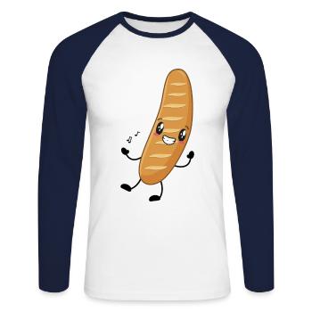 Baguette France Musique - T-shirt baseball manches longues Homme - blanc/marine - Devant - Nik (191cm)