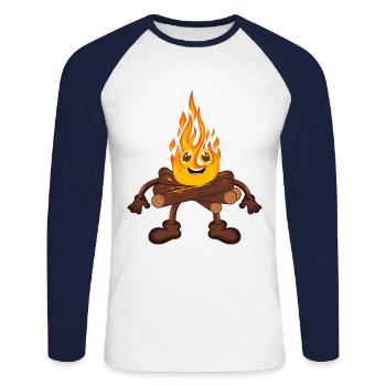 Lagerfeuer Feuer - Unisex Baseballshirt langarm - Weiß/Navy - Vorne - Nik (191cm)