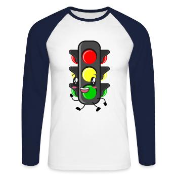 Feu de circulation Permis de conduire - T-shirt baseball manches longues Homme - blanc/marine - Devant - Nik (191cm)