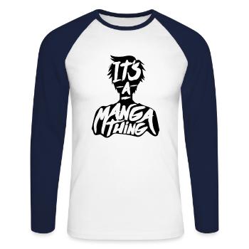 Manga - Unisex Long Sleeve Baseball T-Shirt - white/navy - Front - Nik (191cm)