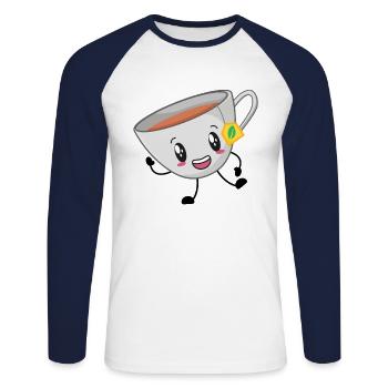 Tasse Tee - Unisex Baseballshirt langarm - Weiß/Navy - Vorne - Nik (191cm)
