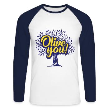 Olive Love - Unisex Long Sleeve Baseball T-Shirt - white/navy - Front - Nik (191cm)
