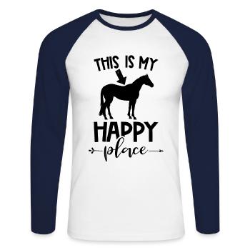 Cheval équitation Cavaliers - T-shirt baseball manches longues Homme - blanc/marine - Devant - Nik (191cm)