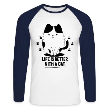 LIFE IS BETTER WITH A CAT - Unisex Long Sleeve Baseball T-Shirt - white/navy - Front - Nik (191cm)