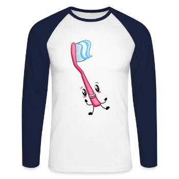 Brosse à dents Dentiste - T-shirt baseball manches longues Homme - blanc/marine - Devant - Nik (191cm)