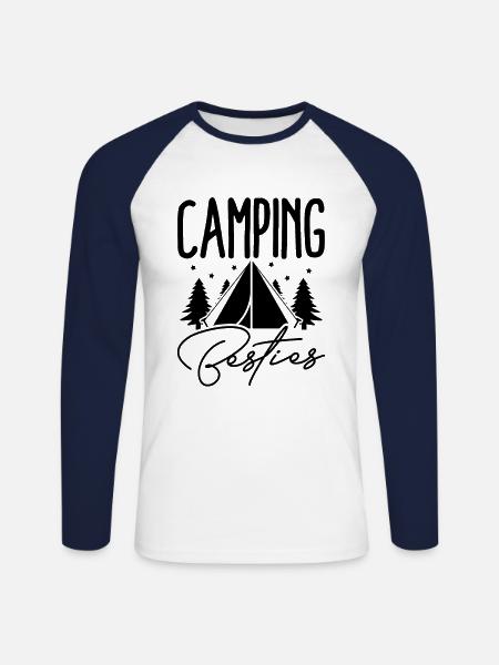 Camping Amis - T-shirt baseball manches longues Homme - blanc/marine