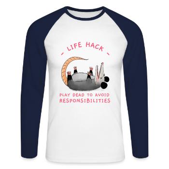 Play Dead To Avoid Responsibilities, Funny Opossum - Unisex Baseballshirt langarm - Weiß/Navy - Vorne - Nik (191cm)