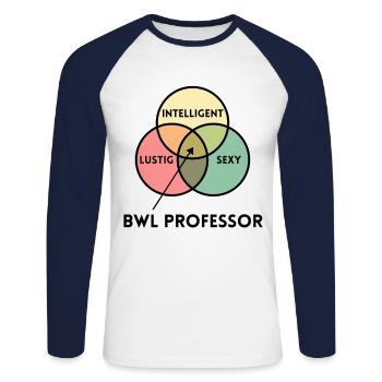 BWL Professor - Unisex Baseballshirt langarm - Weiß/Navy - Vorne - Nik (191cm)
