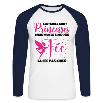 Certaines Sont Princesses Mais Moi Je Suis Une Fee - T-shirt baseball manches longues Homme - blanc/marine - Devant - Nik (191cm)