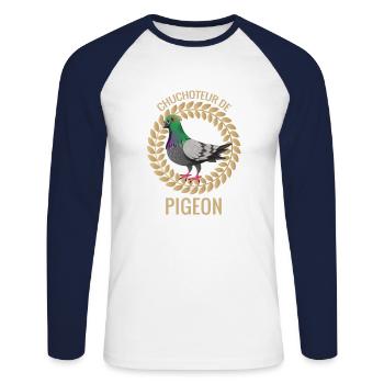 chuchoteur de pigeon - T-shirt baseball manches longues Homme - blanc/marine - Devant - Nik (191cm)