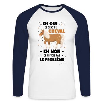 Eh Oui Je Sens Le Cheval Eh Non Je Ne Vois Pas Le - T-shirt baseball manches longues Homme - blanc/marine - Devant - Nik (191cm)