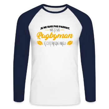 Je Ne Suis Pas Parfait, Mais Je Suis Rugbyman Et C - T-shirt baseball manches longues Homme - blanc/marine - Devant - Nik (191cm)