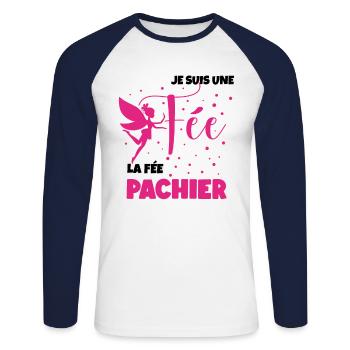 Je suis Une fée, la fée Pas Chier - T-shirt baseball manches longues Homme - blanc/marine - Devant - Nik (191cm)