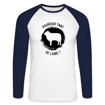 Pourquoi Tant De Laine - T-shirt baseball manches longues Homme - blanc/marine - Devant - Nik (191cm)